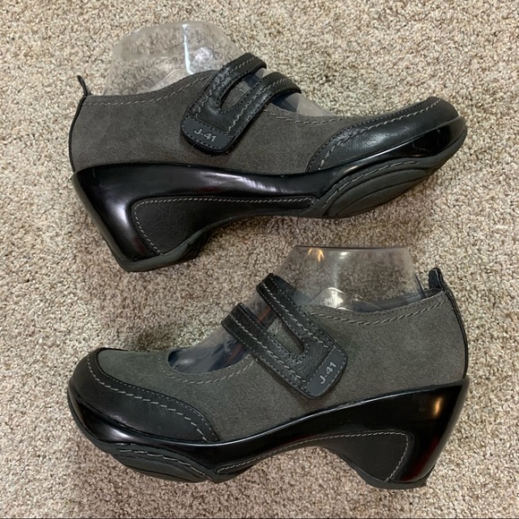 J41 Shoes J4 Adventure On Gray Black Suede Kyoto Mary Jane Wedge